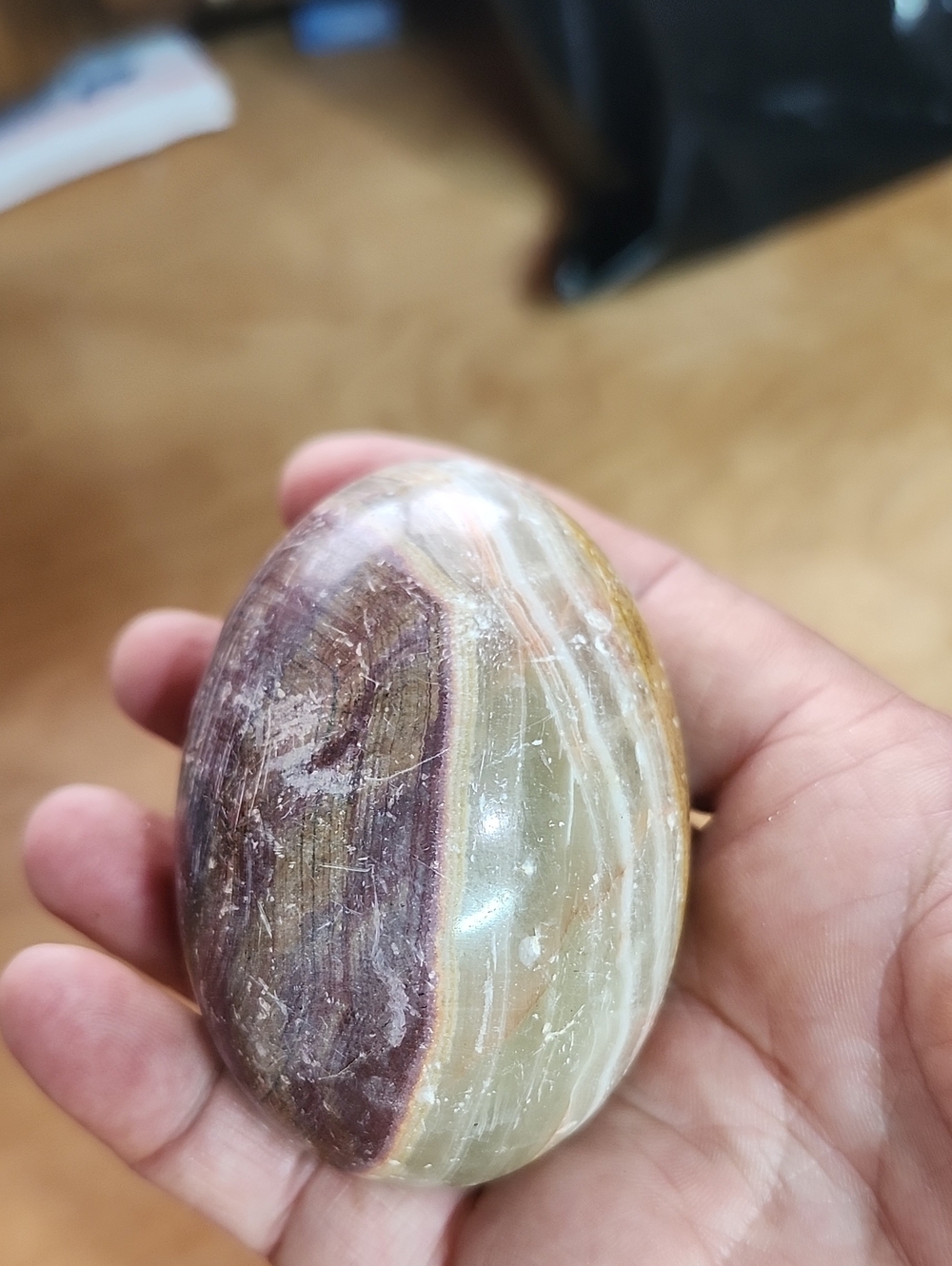 Unpolished Multicolor Onyx/Agate Palm Stone - Green & Purple, Cream